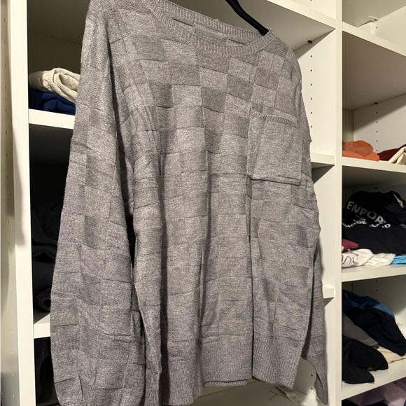 Checkerboard Pattern Crewneck sweater textured lantern sleeves size medium NEW - Picture 6 of 7